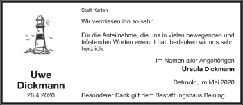 Anzeige  Uwe Dickmann  Lippische Landes-Zeitung