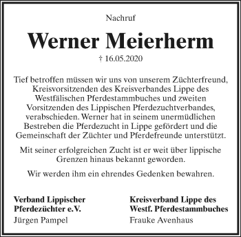 Anzeige  Werner Meierherm  Lippische Landes-Zeitung