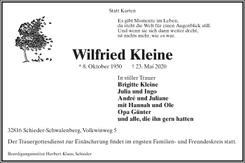 Anzeige  Wilfried Kleine  Lippische Landes-Zeitung