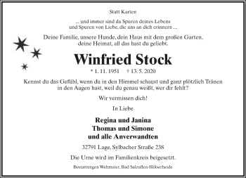 Anzeige  Winfried Stock  Lippische Landes-Zeitung