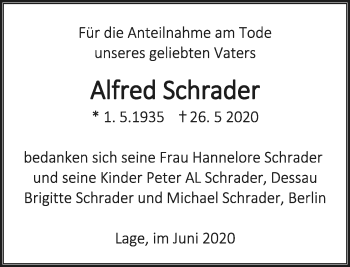 Anzeige  Alfred Schrader  Lippische Landes-Zeitung