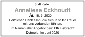 Anzeige  Anneliese Eckhoudt  Lippische Landes-Zeitung