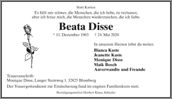 Anzeige  Beata Disse  Lippische Landes-Zeitung