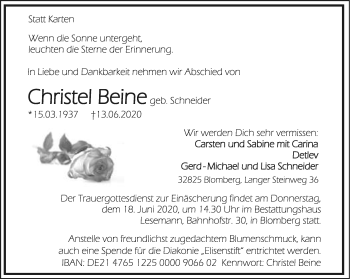 Anzeige  Christel Beine  Lippische Landes-Zeitung