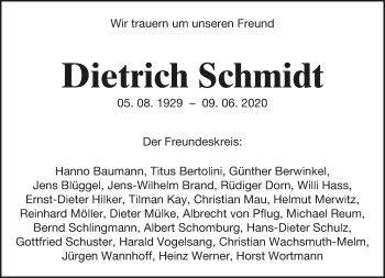 Anzeige  Dietrich Schmidt  Lippische Landes-Zeitung