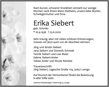 Anzeige  Erika Siebert  Lippische Landes-Zeitung