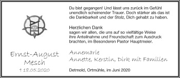 Anzeige  Ernst-August Mesch  Lippische Landes-Zeitung