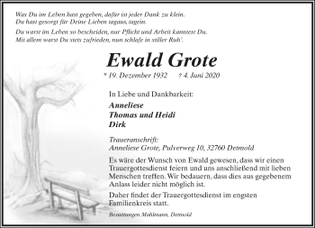 Anzeige  Ewald Grote  Lippische Landes-Zeitung