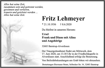 Anzeige  Fritz Lehmeyer  Lippische Landes-Zeitung