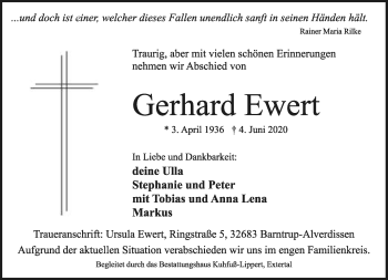 Anzeige  Gerhard Ewert  Lippische Landes-Zeitung