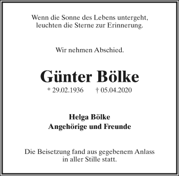 Anzeige  Günter Bölke  Lippische Landes-Zeitung