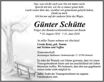 Anzeige  Günter Schütte  Lippische Landes-Zeitung