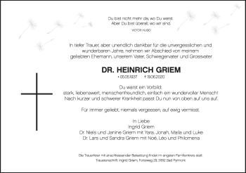 Anzeige  Heinrich Griem  Lippische Landes-Zeitung