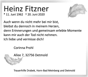 Anzeige  Heinz Fitzner  Lippische Landes-Zeitung