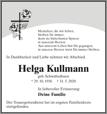 Anzeige  Helga Kullmann  Lippische Landes-Zeitung