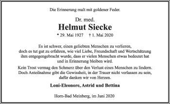 Anzeige  Helmut Siecke  Lippische Landes-Zeitung
