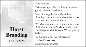 Anzeige  Horst Branding  Lippische Landes-Zeitung