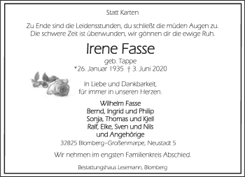 Anzeige  Irene Fasse  Lippische Landes-Zeitung