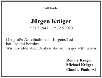 Anzeige  Jürgen Krüger  Lippische Landes-Zeitung