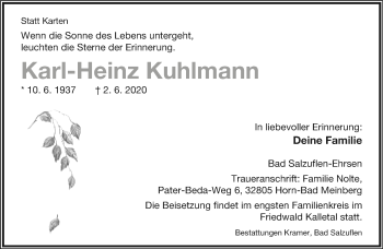 Anzeige  Karl-Heinz Kuhlmann  Lippische Landes-Zeitung