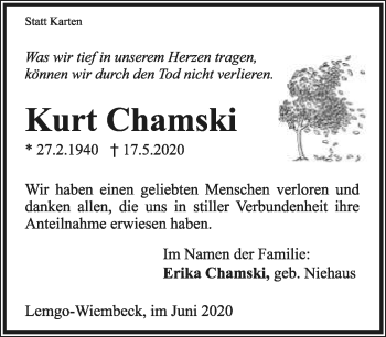 Anzeige  Kurt Chamski  Lippische Landes-Zeitung