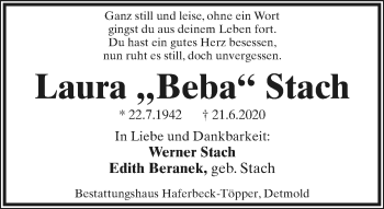 Anzeige  Laura Stach  Lippische Landes-Zeitung