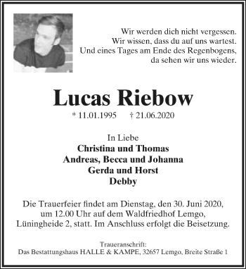 Anzeige  Lucas Riebow  Lippische Landes-Zeitung
