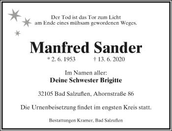 Anzeige  Manfred Sander  Lippische Landes-Zeitung