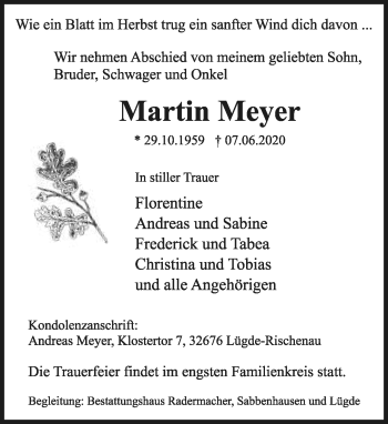 Anzeige  Martin Meyer  Lippische Landes-Zeitung