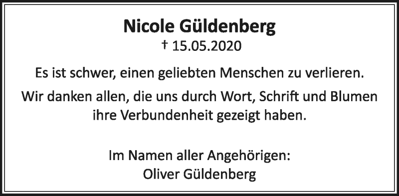  Traueranzeige für Nicole Güldenberg vom 27.06.2020 aus Lippische Landes-Zeitung