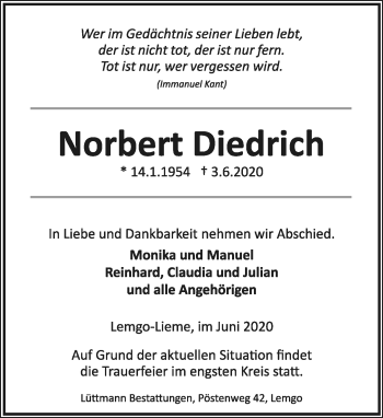 Anzeige  Norbert Diedrich  Lippische Landes-Zeitung