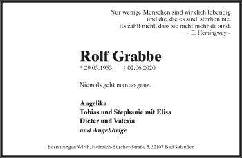 Anzeige  Rolf Grabbe  Lippische Landes-Zeitung