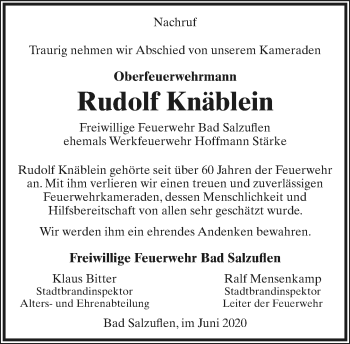 Anzeige  Rudolf Knäblein  Lippische Landes-Zeitung