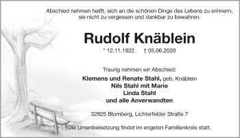 Anzeige  Rudolf Knäblein  Lippische Landes-Zeitung