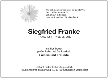 Anzeige  Siegfried Franke  Lippische Landes-Zeitung