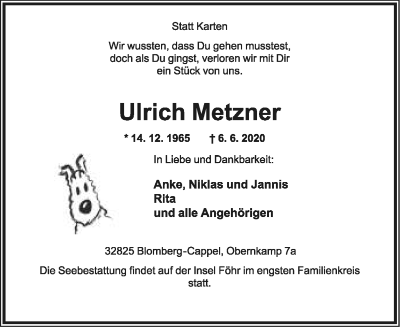  Traueranzeige für Ulrich Metzner vom 10.06.2020 aus Lippische Landes-Zeitung