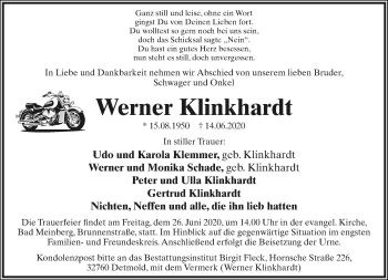 Anzeige  Werner Klinkhardt  Lippische Landes-Zeitung