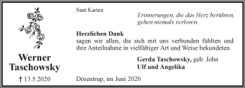 Anzeige  Werner Taschowsky  Lippische Landes-Zeitung