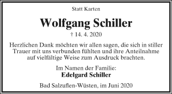 Anzeige  Wolfgang Schiller  Lippische Landes-Zeitung