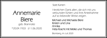 Anzeige  Annemarie Biere  Lippische Landes-Zeitung