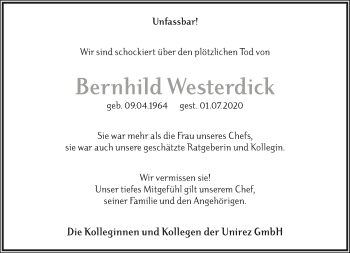 Anzeige  Bernhild Westerdick  Lippische Landes-Zeitung