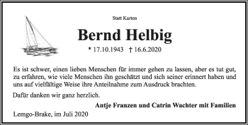 Anzeige  Bernd Helbig  Lippische Landes-Zeitung