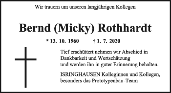 Anzeige  Bernd Rothhardt  Lippische Landes-Zeitung