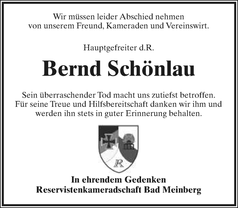  Traueranzeige für Bernd Schönlau vom 04.07.2020 aus Lippische Landes-Zeitung