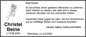 Anzeige  Christel Beine  Lippische Landes-Zeitung