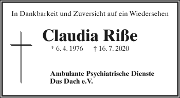 Anzeige  Claudia Riße  Lippische Landes-Zeitung
