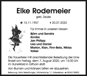 Anzeige  Elke Rodemeier  Lippische Landes-Zeitung