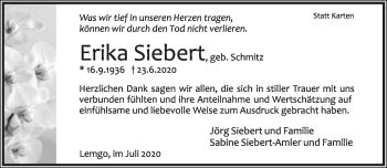 Anzeige  Erika Siebert  Lippische Landes-Zeitung