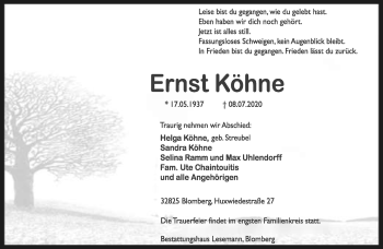 Anzeige  Ernst Köhne  Lippische Landes-Zeitung
