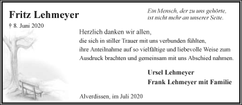 Anzeige  Fritz Lehmeyer  Lippische Landes-Zeitung